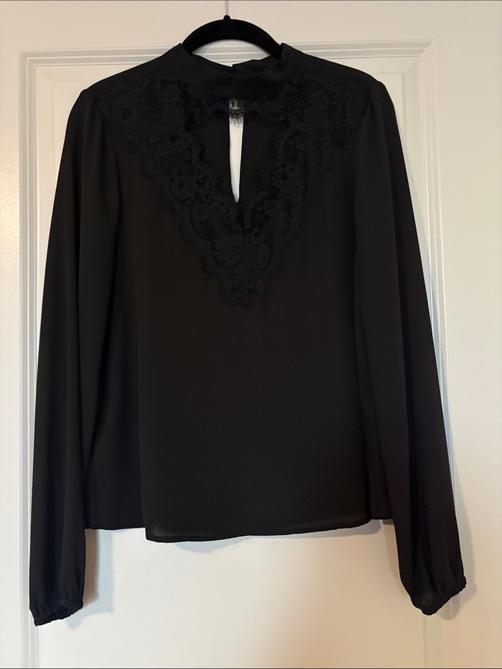 Wayf Black Long-Sleeve Lace Yoke Blouse